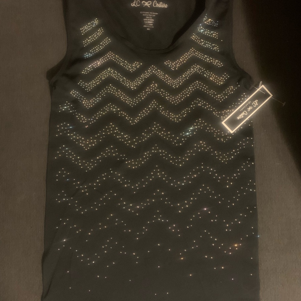 Black Tank Top with Rhinestone Design